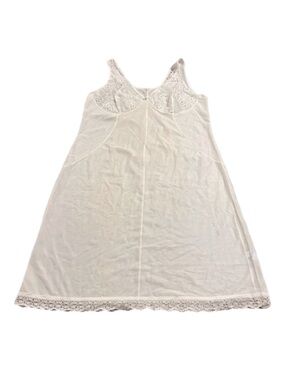 60s/70s European Vintage Silky Lace Slip Dress (Ivory/White) Size XL